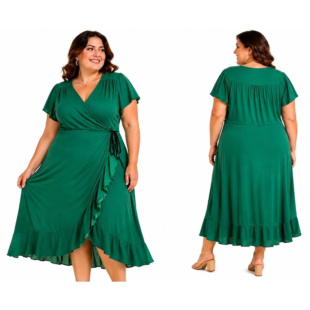 Who What Wear Emerald Green Wrap Midi Dress